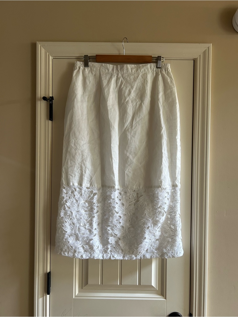 White Lace Panel Midi Skirt